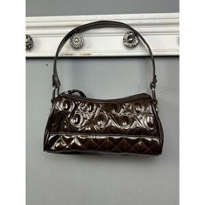 XOXO Handbag Purse Womens Brown Patent Faux Leather Shoulder Baguette‎ Small Y2K